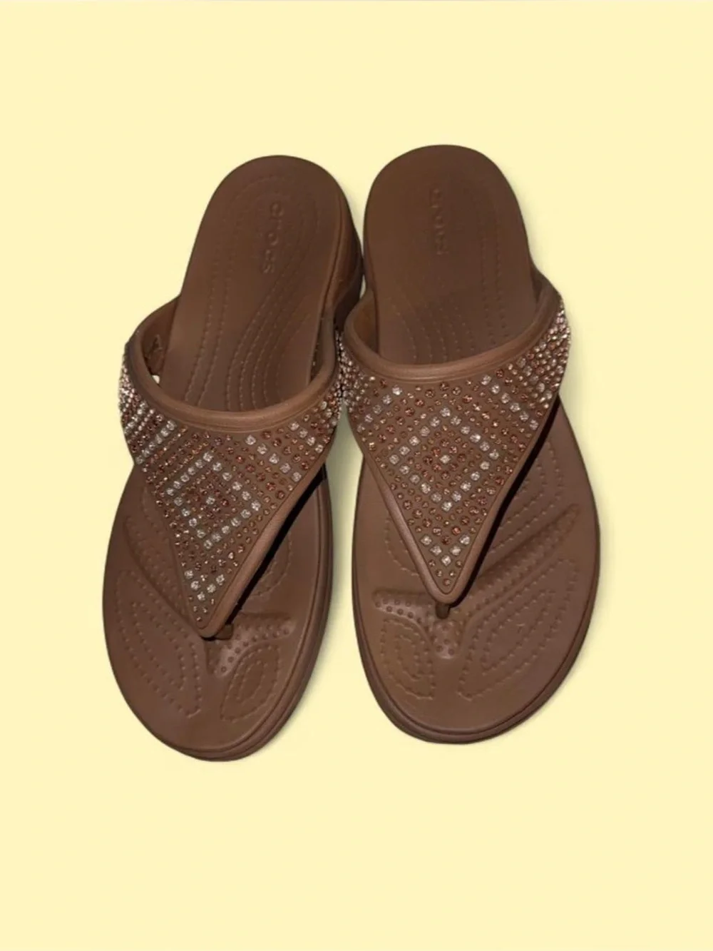 CROCS Women’s Brown Jeweled Thong Sandals